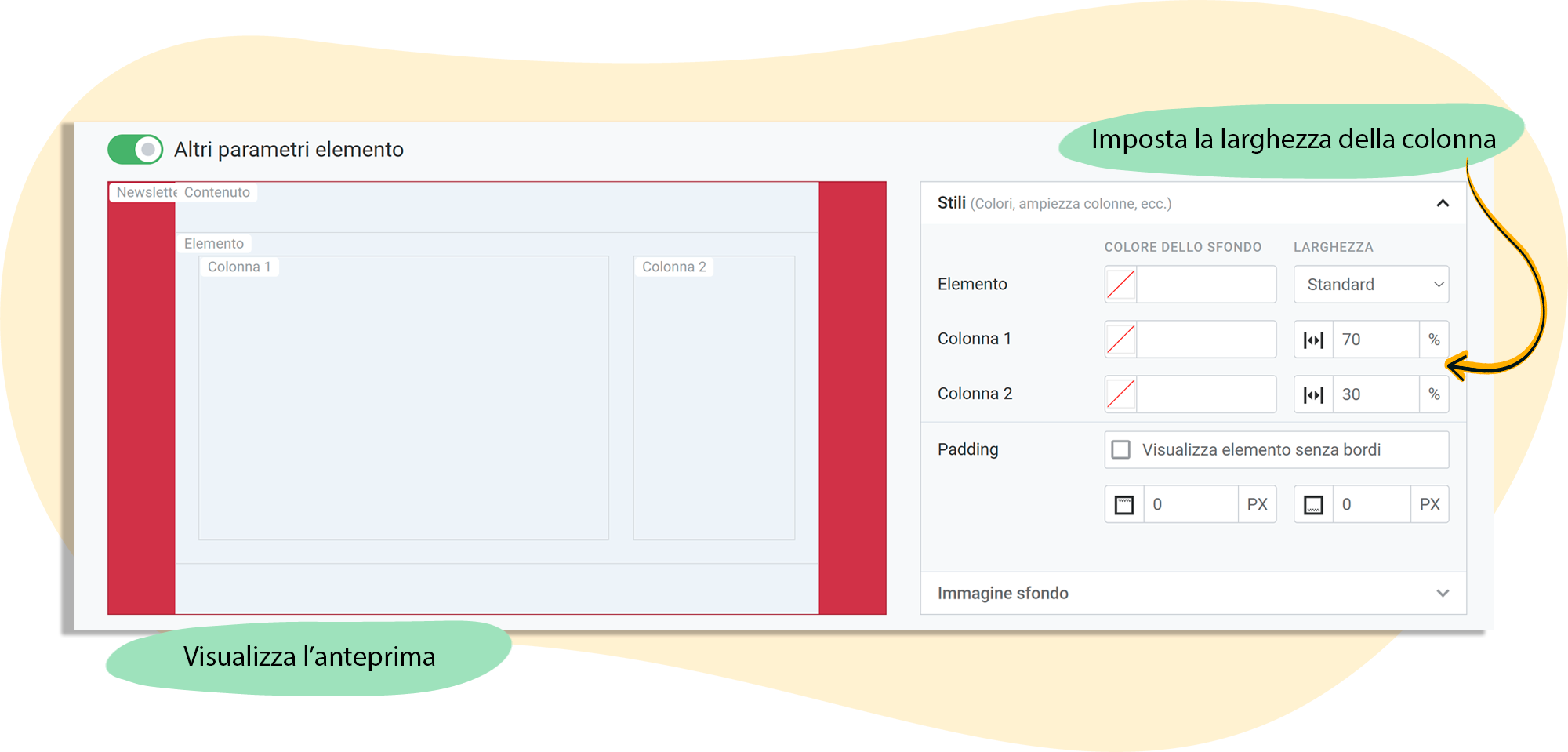 Imposta la larghezza delle colonne